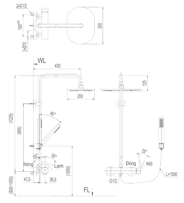 Cây sen tắm đứng nóng lạnh Inax BFV-60S (BFV60S)