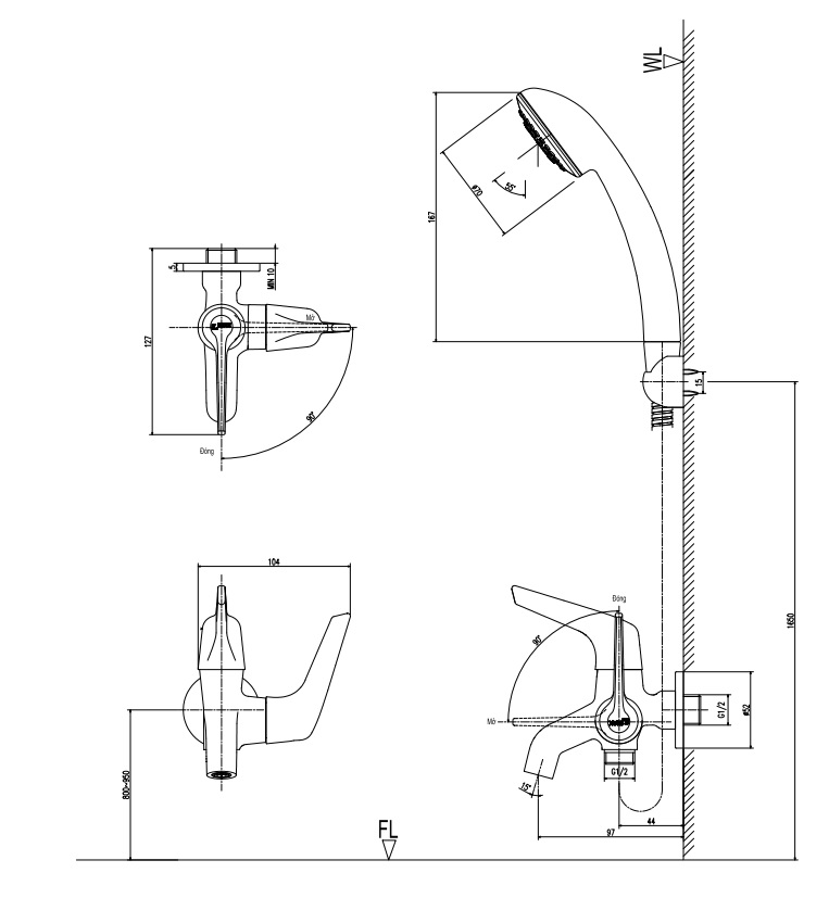 Vòi sen tắm nước lạnh Inax BFV-17-7C tay sen tăng áp nhựa (BFV17-7C)