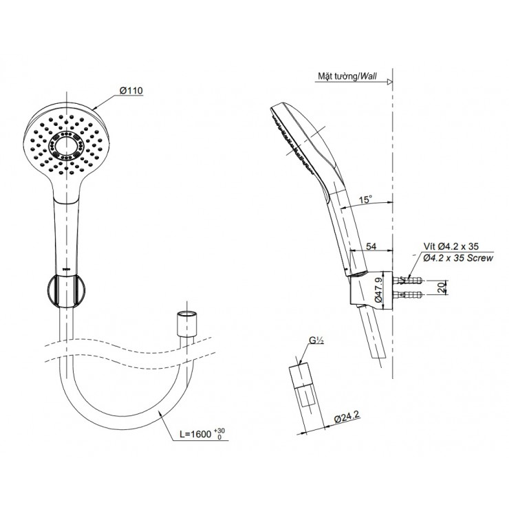 Bản vẽ tay sen tắm Toto TBW01008A