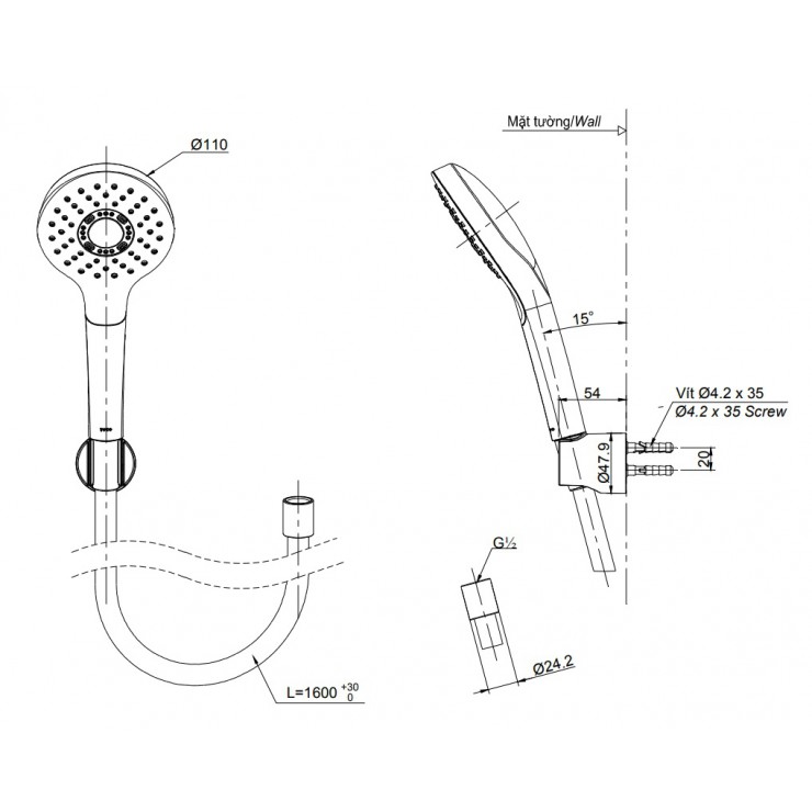 Bản vẽ tay sen tắm TOTO TBW01008A