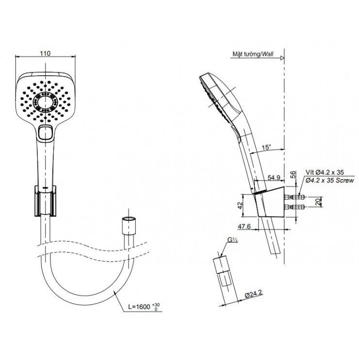 Bản vẽ tay sen tắm TOTO TBW02006A