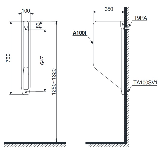 Bản vẽ kỹ thuật Vách ngăn bồn tiểu Toto A100#W