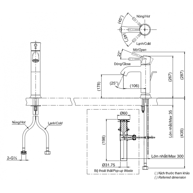Bản vẽ kỹ thuật Vòi lavabo chậu rửa mặt TOTO TLS02303V nóng lạnh
