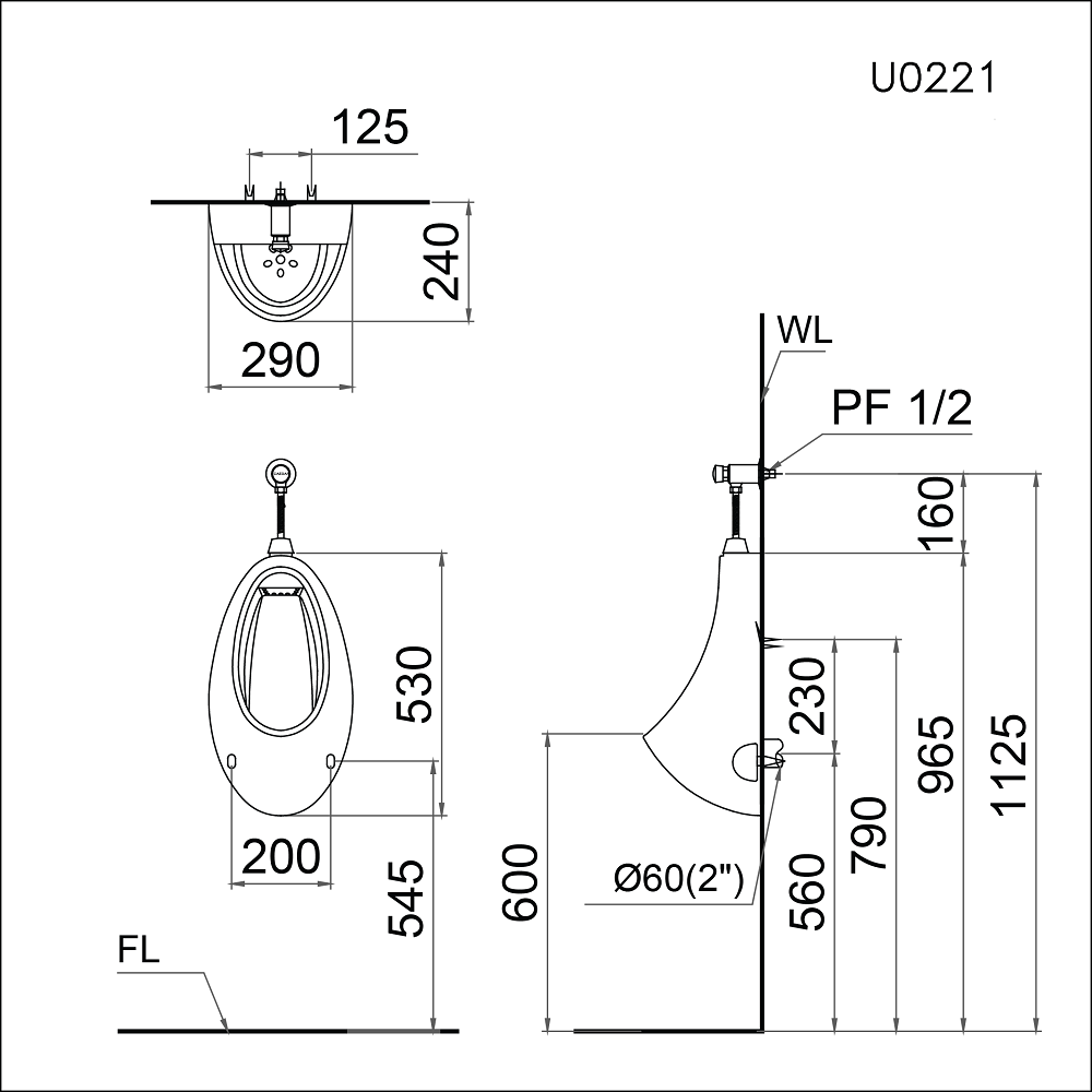 Bồn tiểu nam Caesar U0221 treo tường