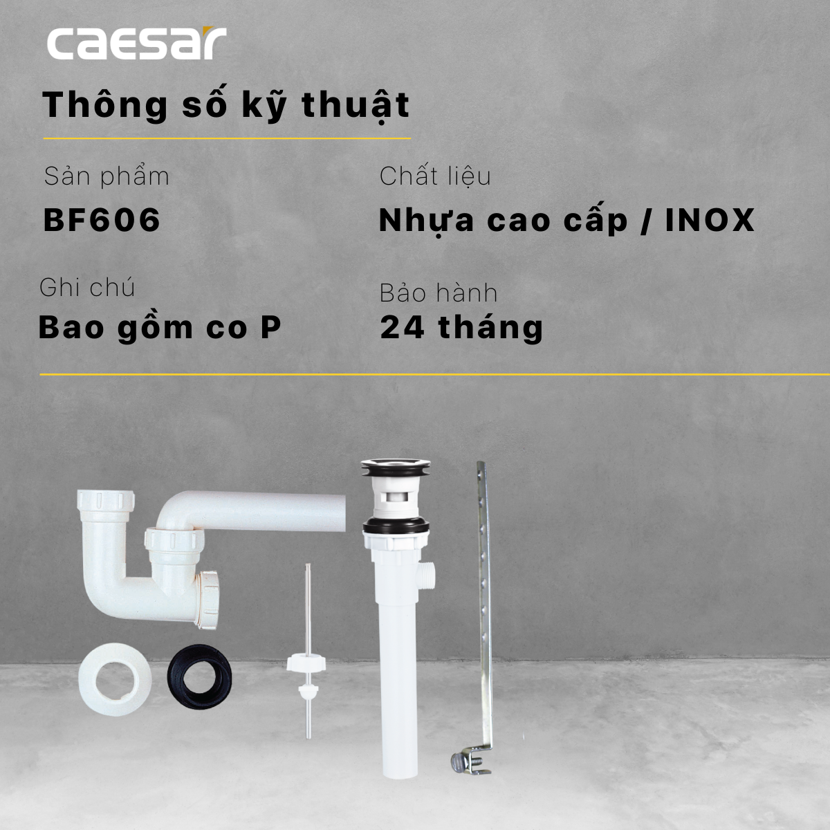 Bộ xả ty lavabo chậu rửa mặt Caesar BF606 nhựa