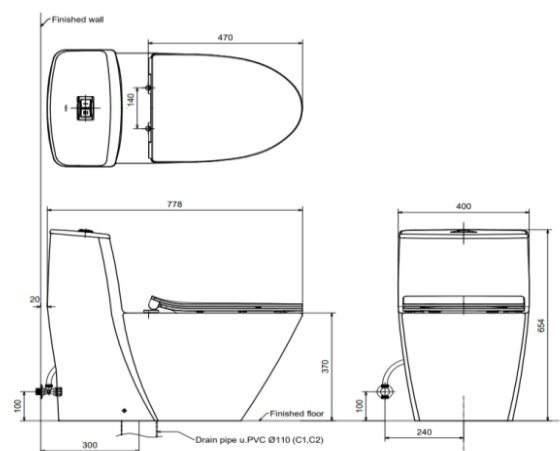 Bồn cầu 1 khối INAX AC-919R nắp rửa điện tử KA22AVN