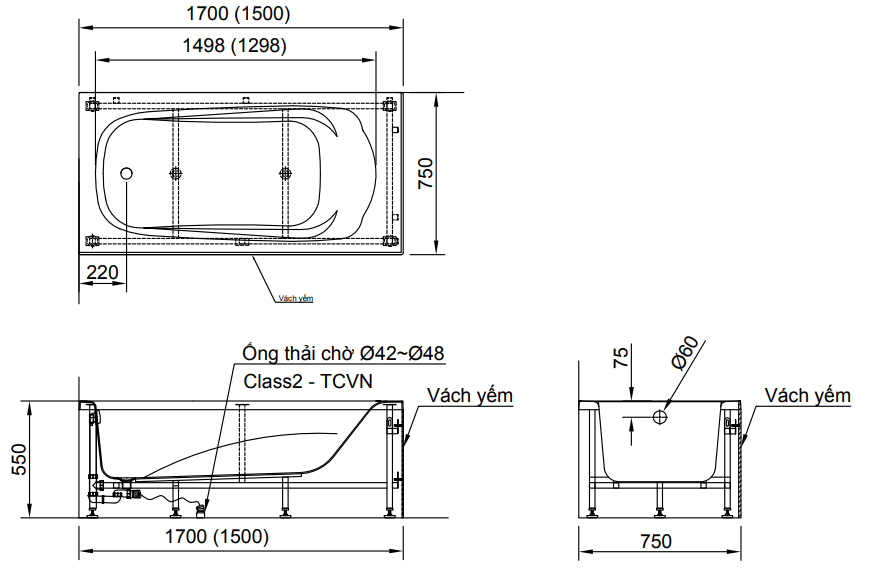 Bồn tắm yếm Inax FBV-1702S dài 1m7 (FBV1702S)