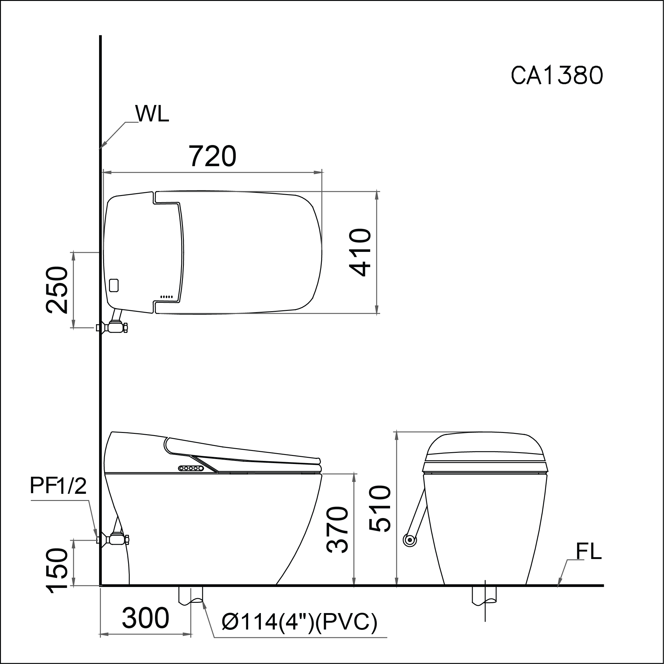 Bản vẽ Bồn cầu điện tử Caesar CA1380H