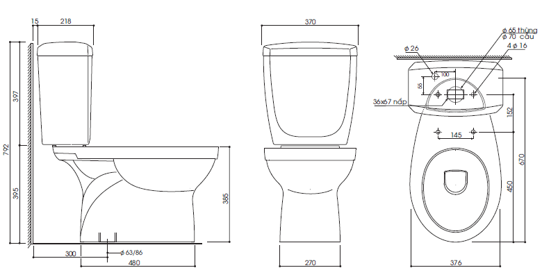 Bồn cầu 2 khối Thiên Thanh Waves +lavabo LT04