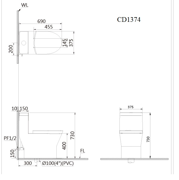 Bồn cầu 1 khối Caesar CD1374