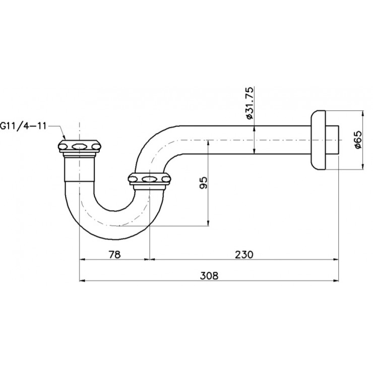 Bản vẽ kỹ thuật Ống thải chữ P Toto TVLF401