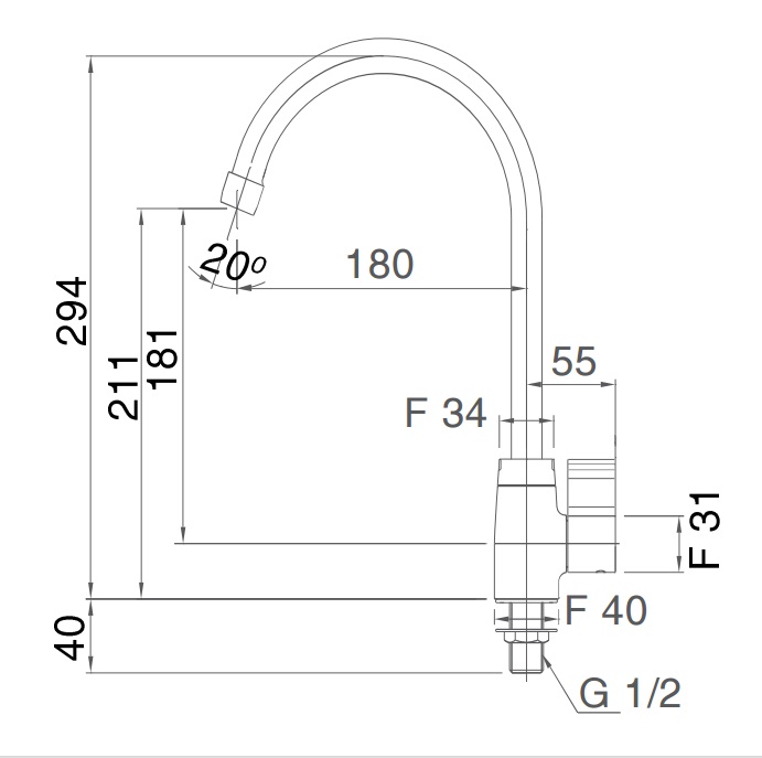 Bản vẽ kỹ thuật Vòi chậu rửa chén Inax SFV-21 nước lạnh (SFV21)