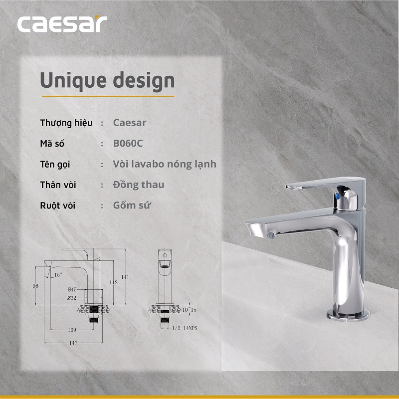 Vòi lavabo chậu rửa mặt Caesar B060C nước lạnh