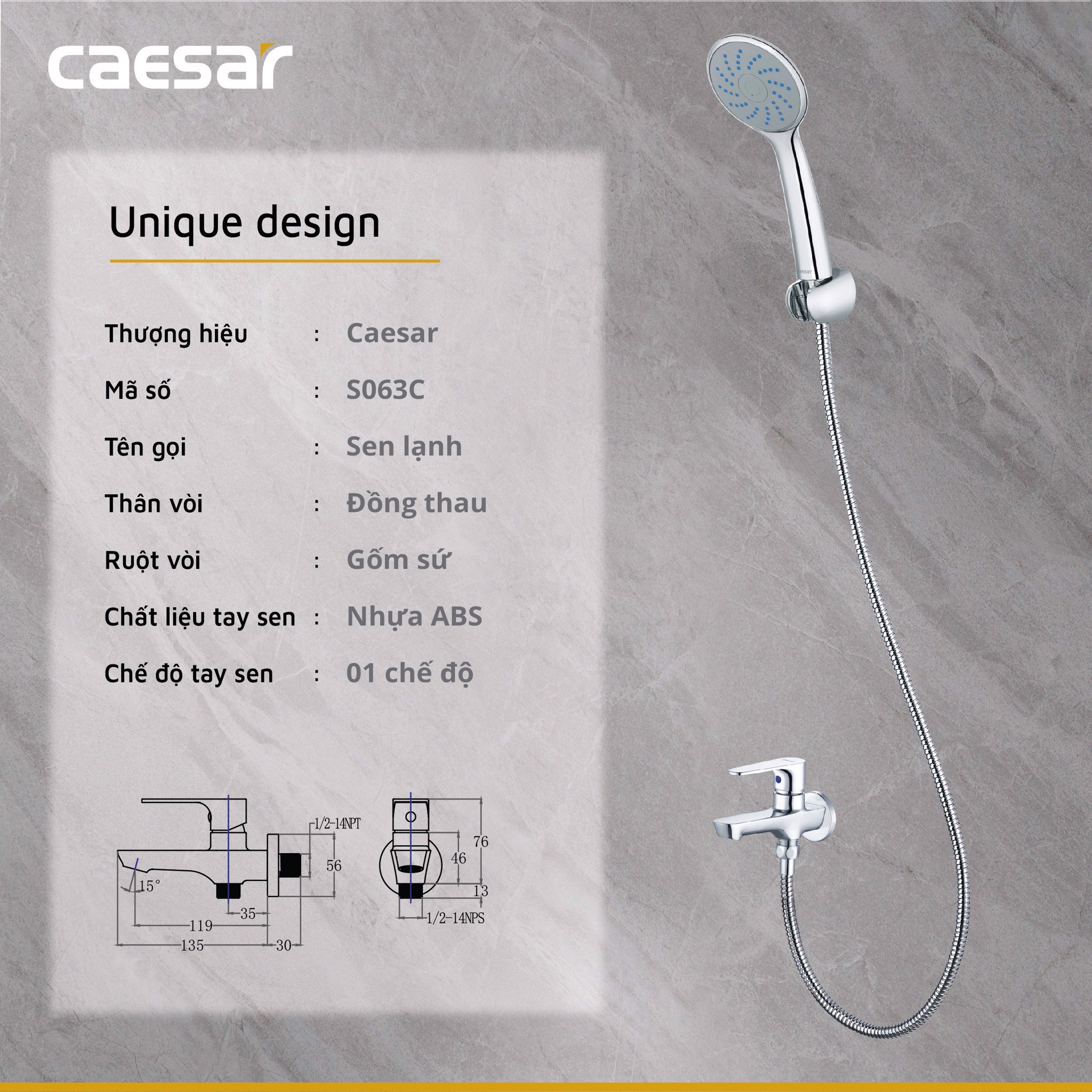 Vòi sen tắm nước lạnh Caesar S063C