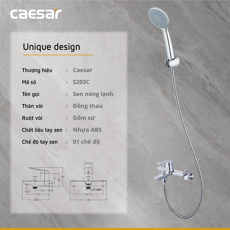 Vòi sen tắm nóng lạnh Caesar S203C