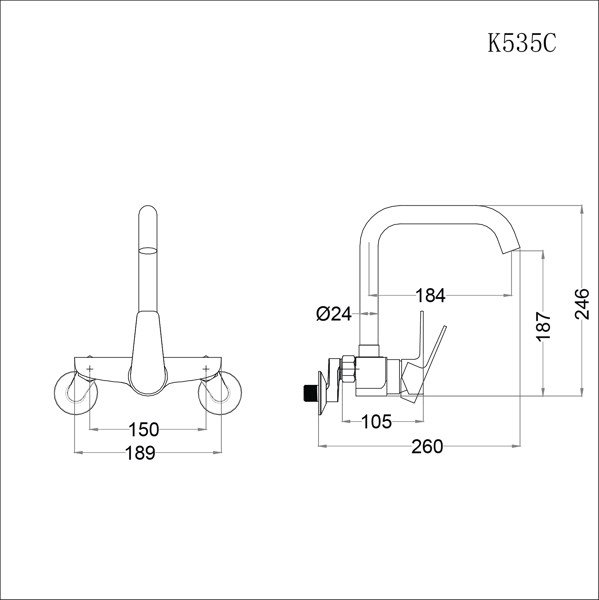 Vòi chậu rửa chén Caesar K535C nóng lạnh gắn tường