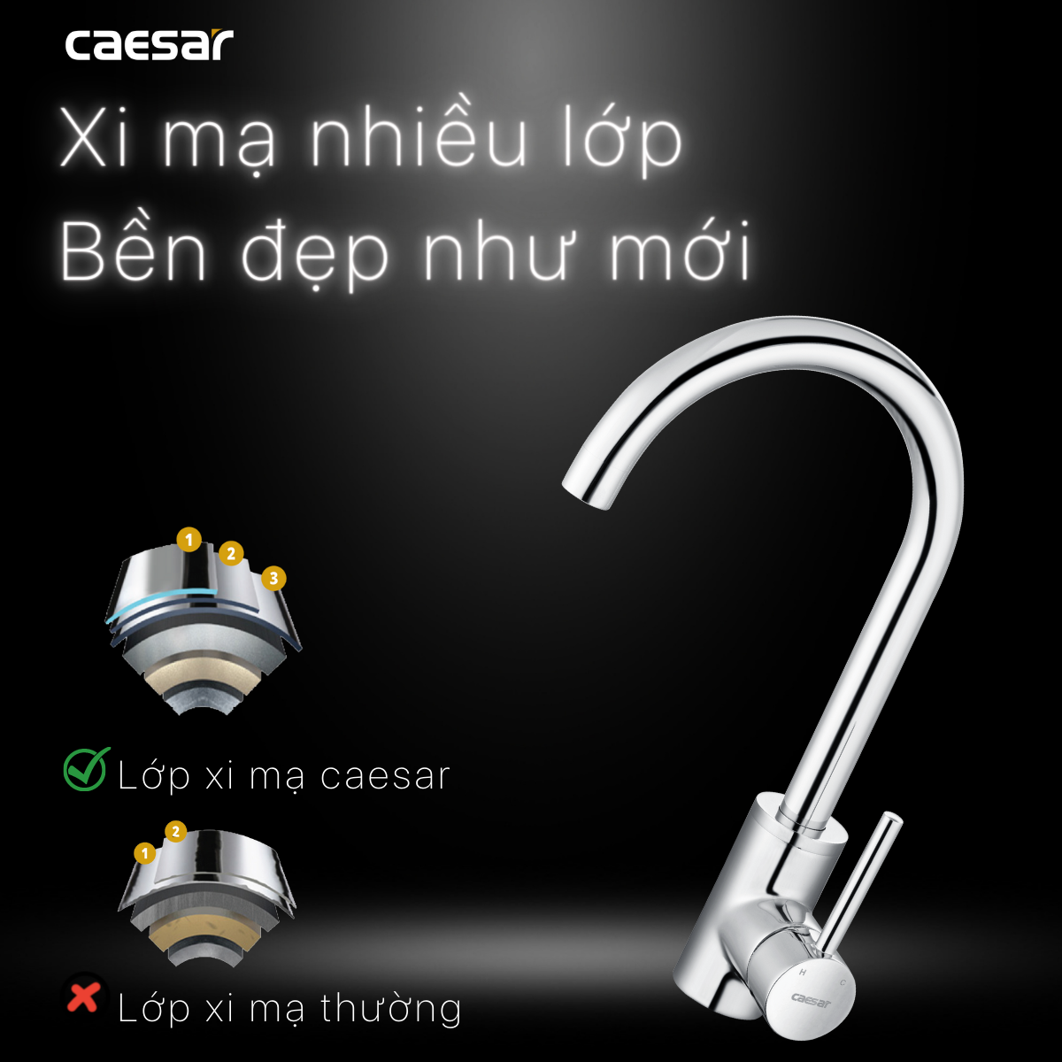 Vòi chậu rửa chén Caesar K695C nóng lạnh