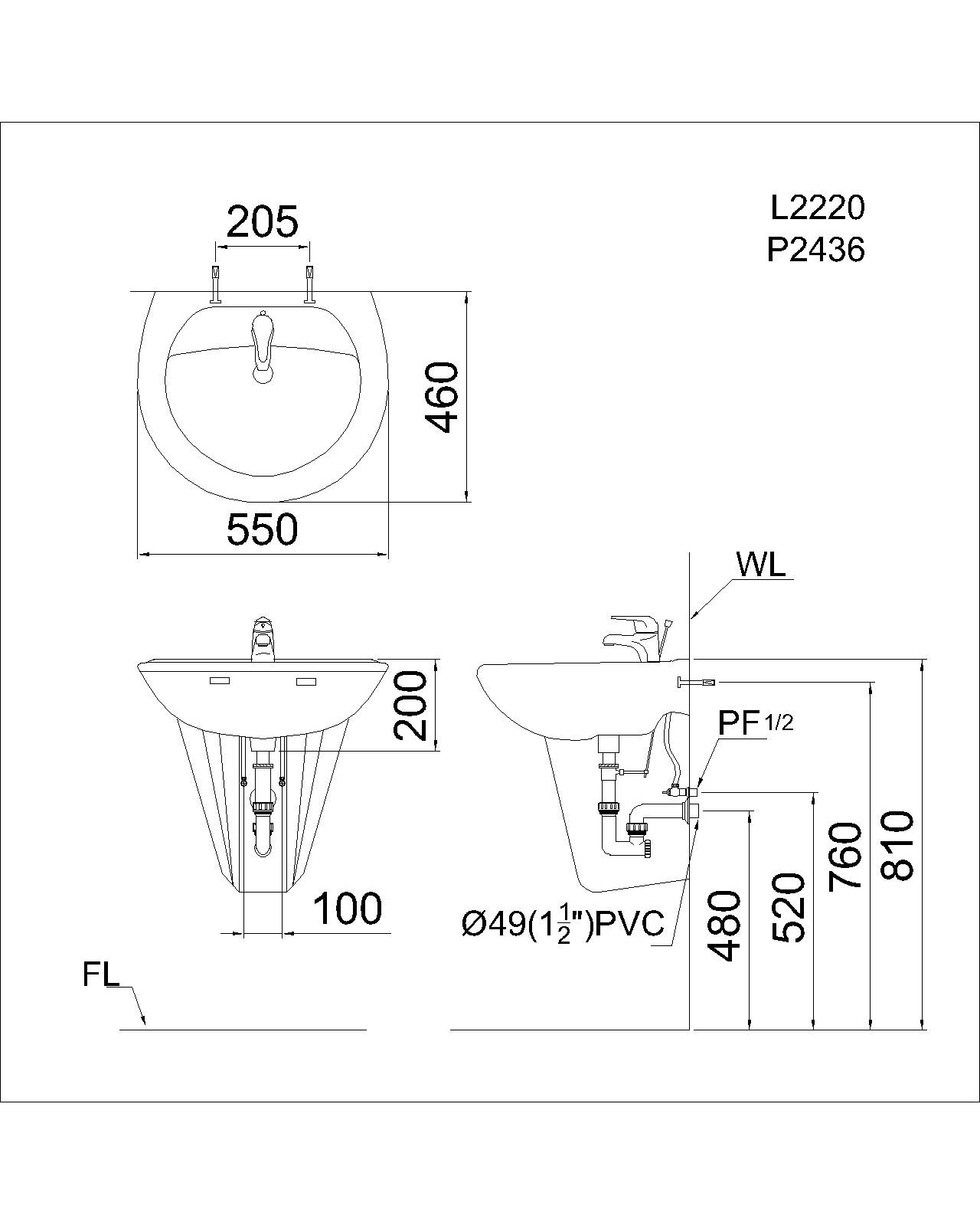 Lavabo chậu rửa mặt Viglacera VTL2 treo tường