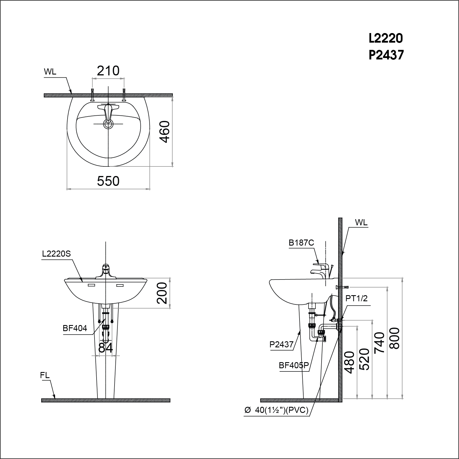 Lavabo chậu rửa mặt Caesar L2220 treo tường