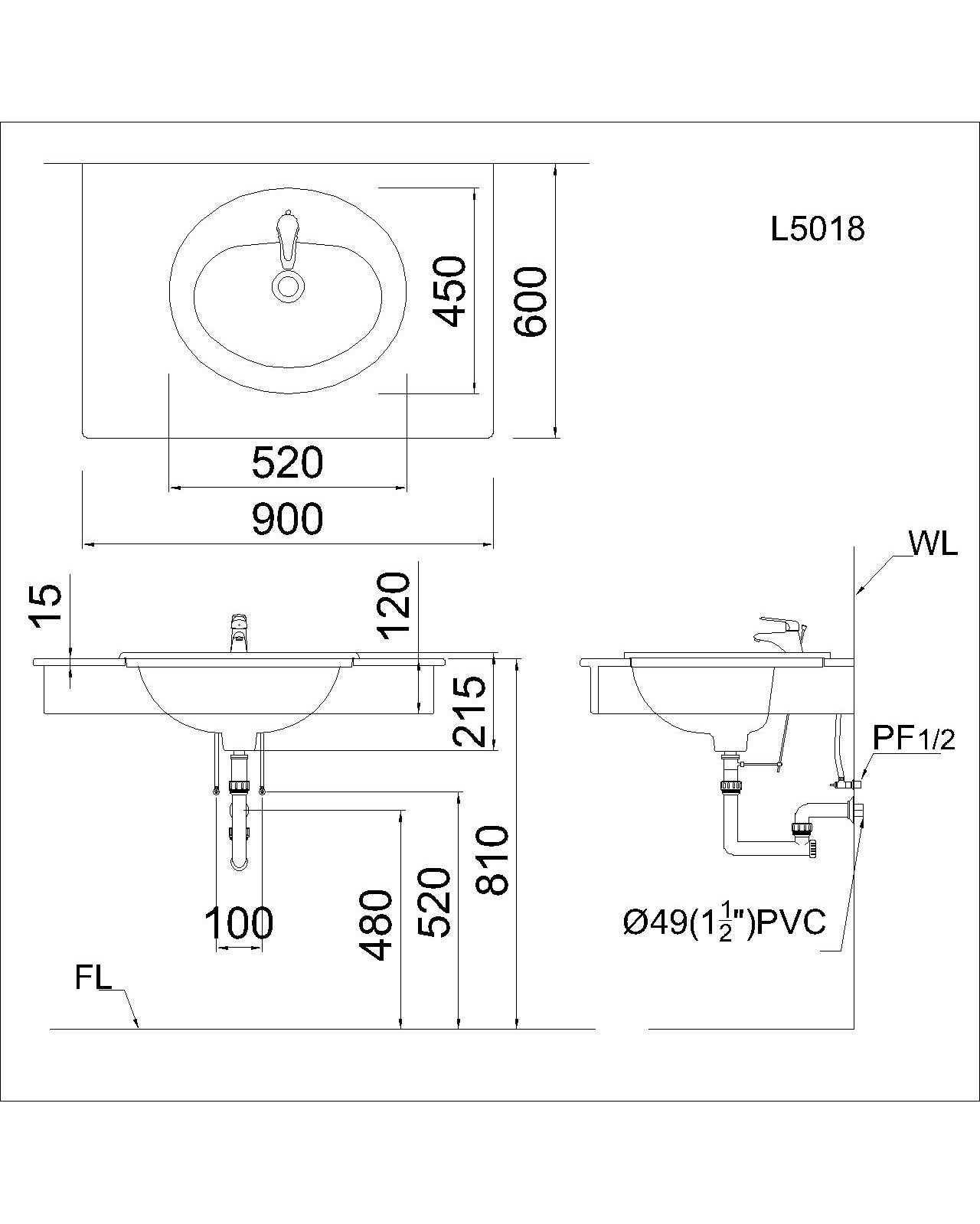 Lavabo chậu rửa mặt Caesar L5018 bán âm dương vành