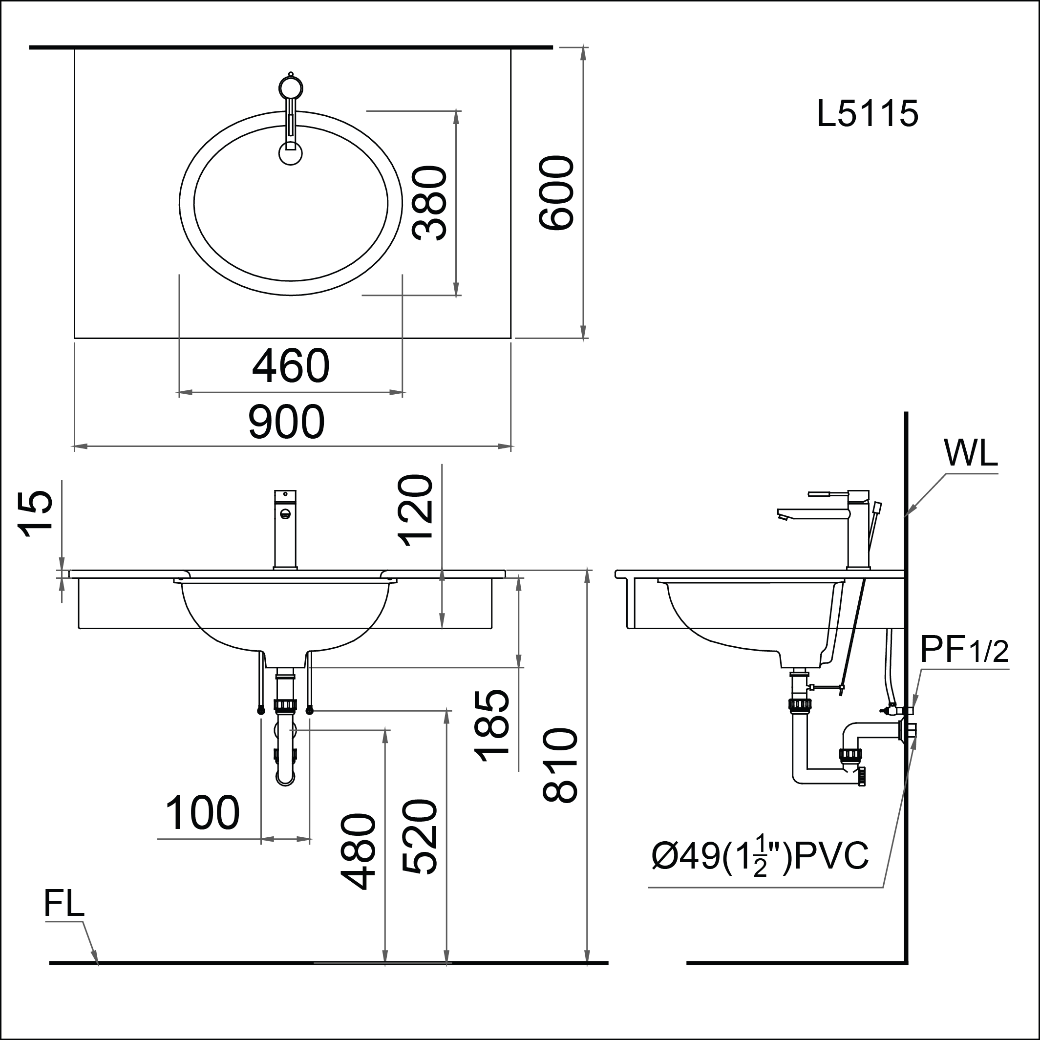 Lavabo chậu rửa mặt Caesar L5115 âm bàn