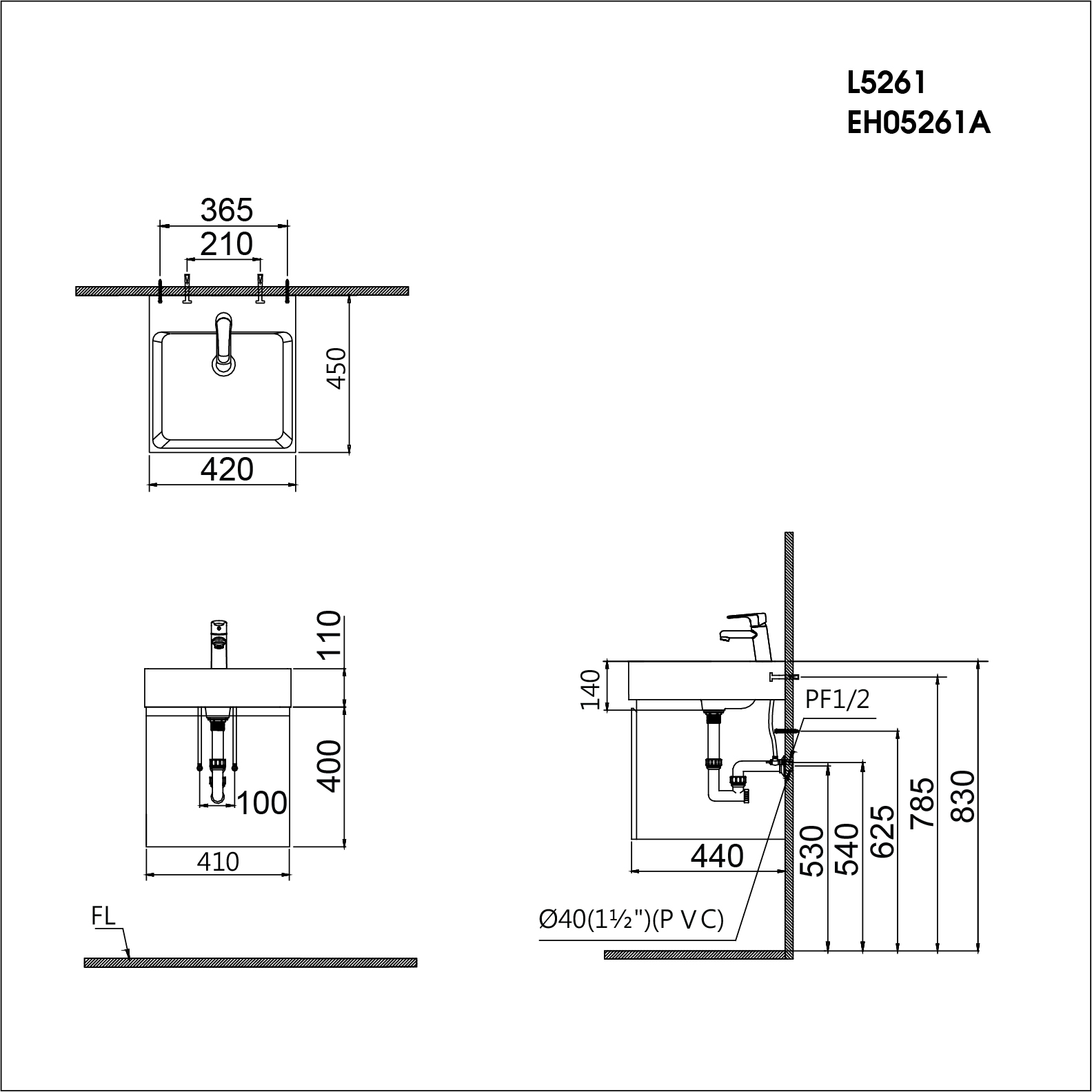 Bộ Lavabo tủ Caesar LF5261 + EH05261AV