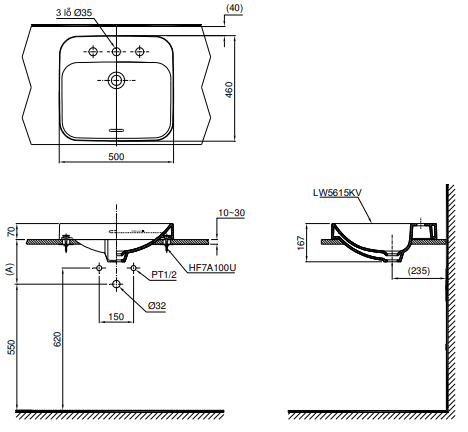 Lavabo chậu rửa mặt TOTO LT5615#XW đặt bàn sứ chống bám bẩn 3 lỗ