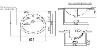 Lavabo chậu rửa mặt Thiên Thanh LB01 âm bàn