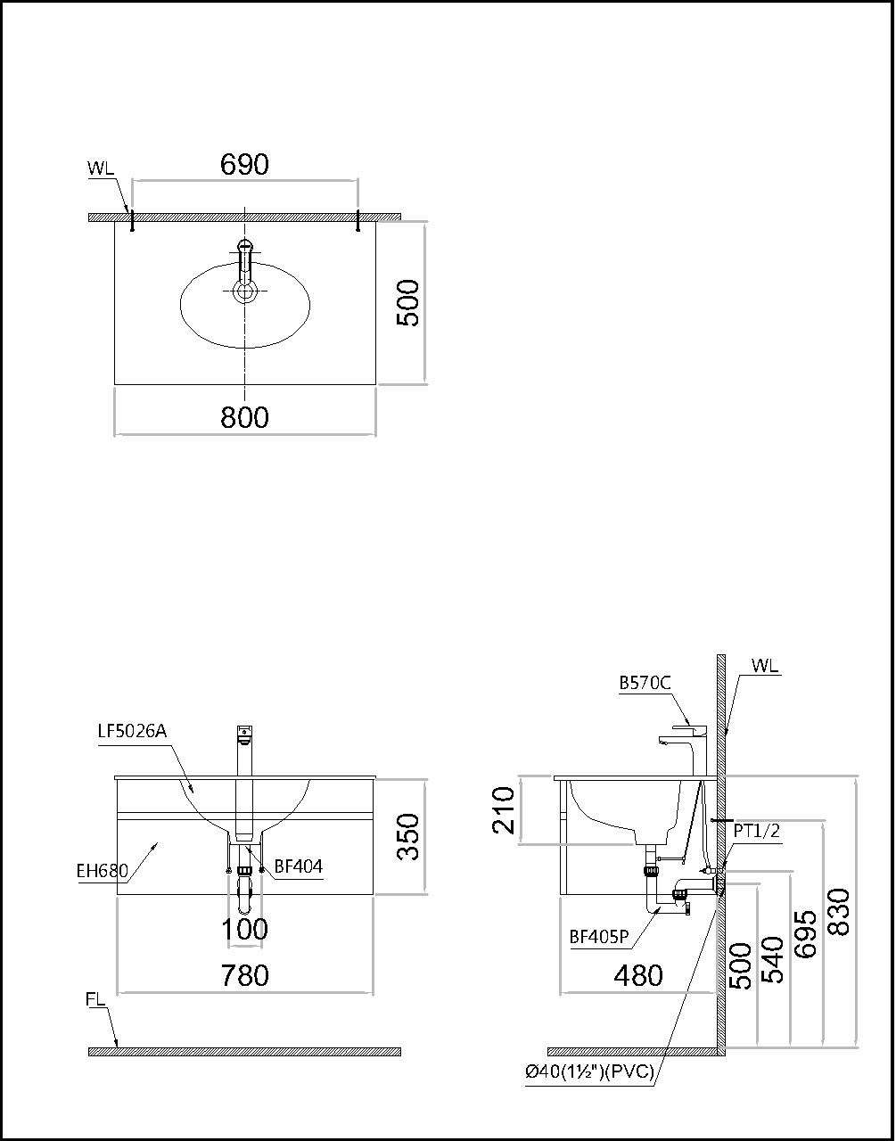 Bộ Lavabo tủ Caesar LF5026 + EH05026DDV