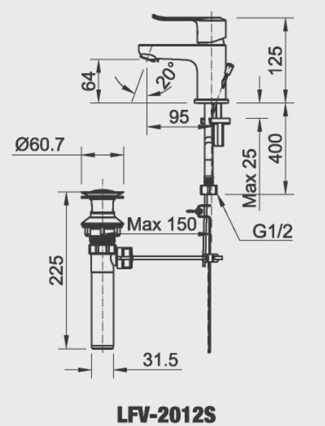 Vòi lavabo chậu rửa mặt Inax LFV-2012S nóng lạnh gật gù (LFV2012S)