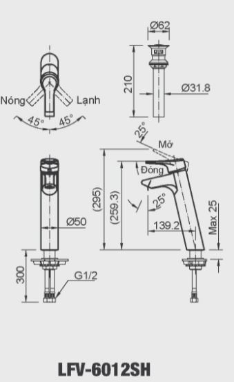 Vòi lavabo chậu rửa mặt Inax LFV-6012SH nóng lạnh cổ cao (LFV6012SH)