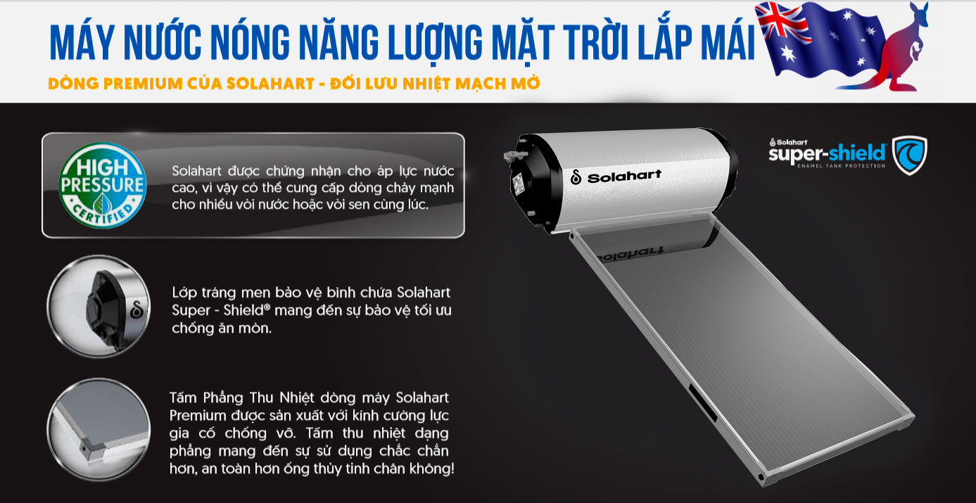 Máy năng lượng mặt trời tấm phẳng Solahart Premium 180 lít