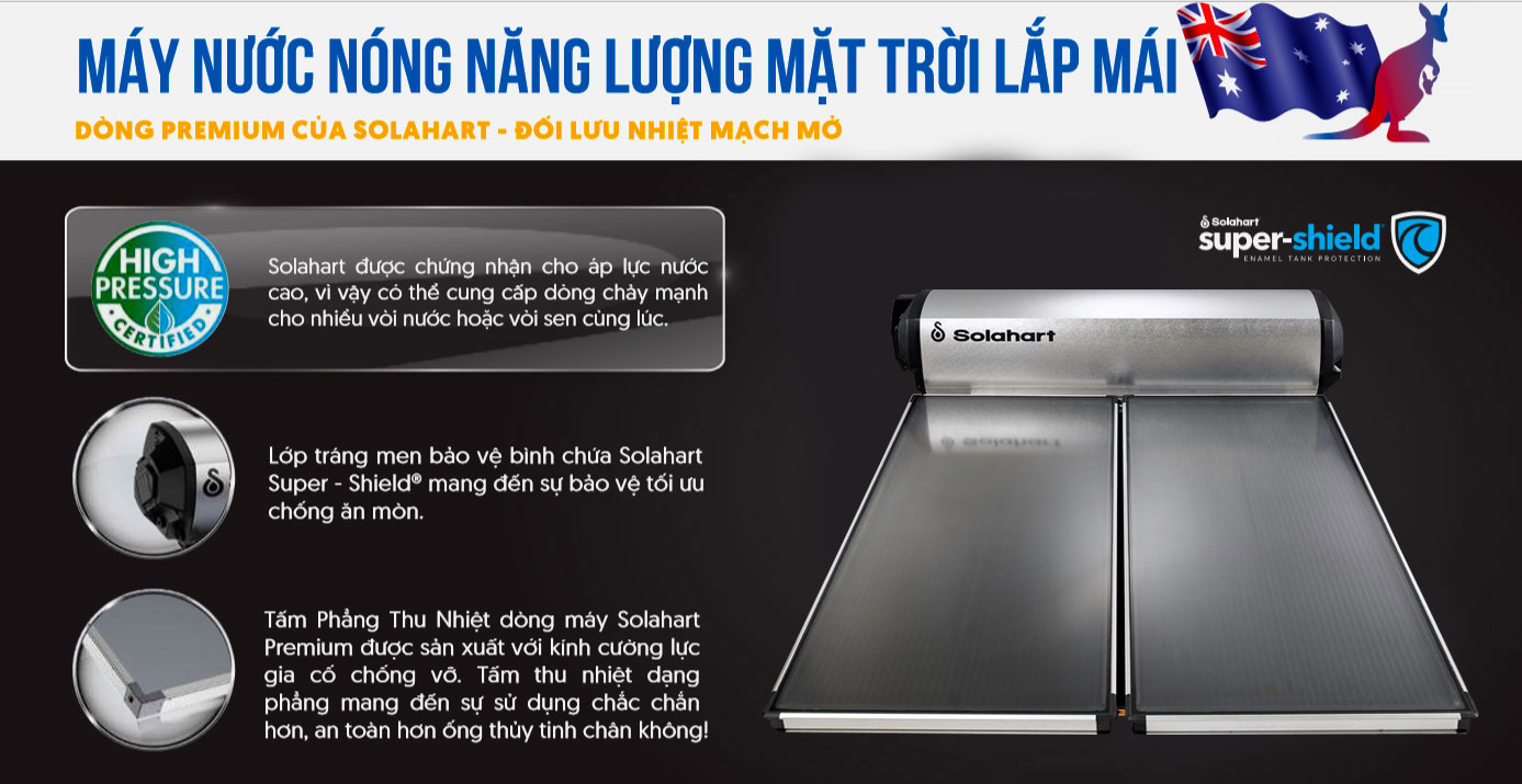 Máy năng lượng mặt trời tấm phẳng Solahart Premium 300 lít