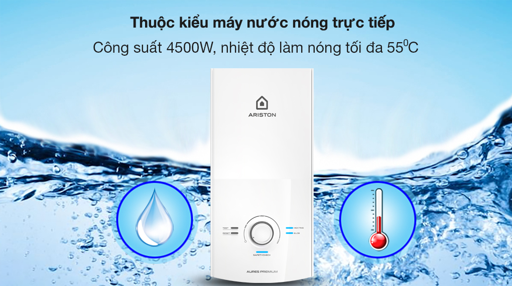 Máy tắm nước nóng điện trực tiếp Ariston Aures Premium 4.5 không bơm