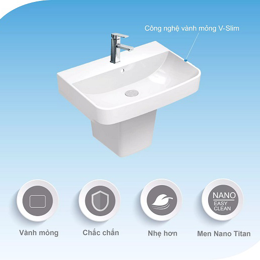 Lavabo chậu rửa mặt Viglacera CD58 treo tường + chân