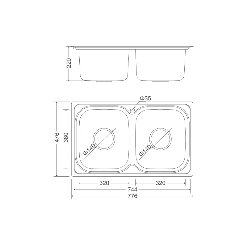 Chậu rửa chén inox Malloca MS 1001 dài 77.6cm