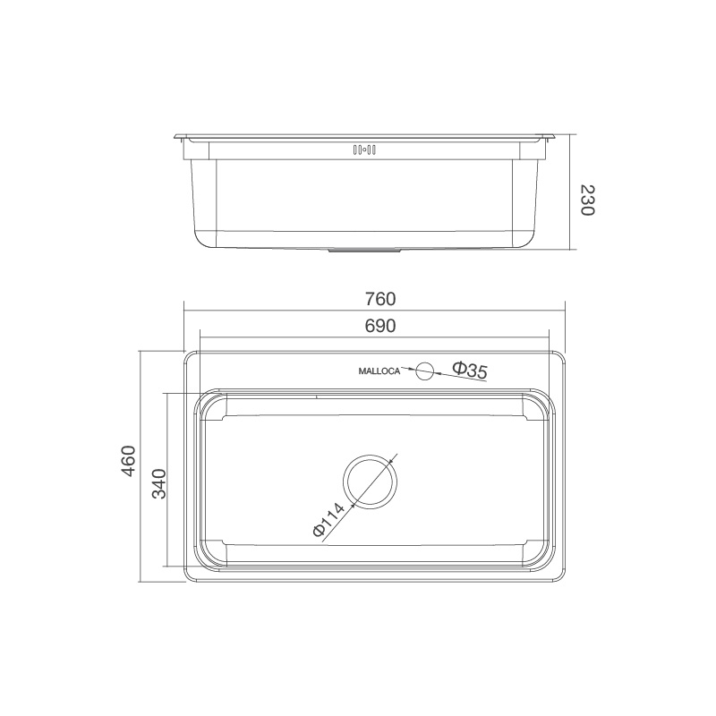 Chậu rửa chén inox Malloca MS 1022D dài 76cm