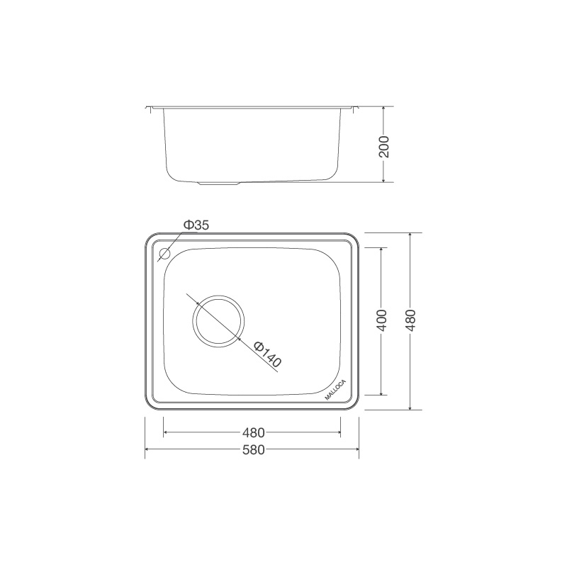 Chậu rửa chén inox Malloca MS 1023 dài 58cm