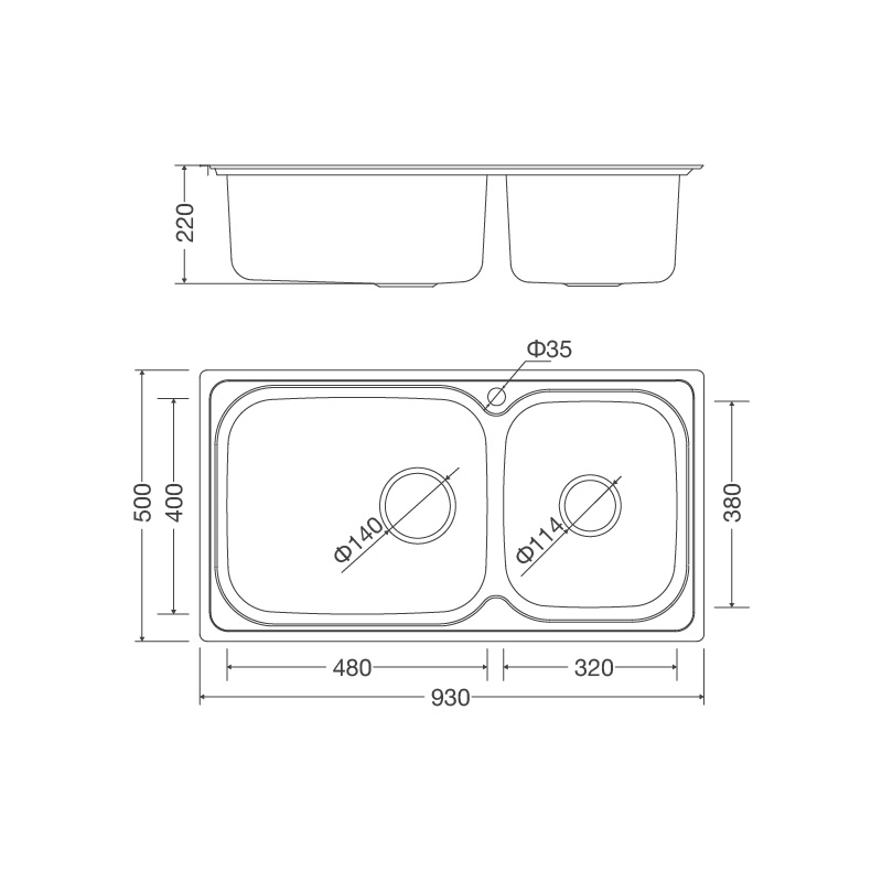 Chậu rửa chén inox Malloca MS 2025 dài 93cm