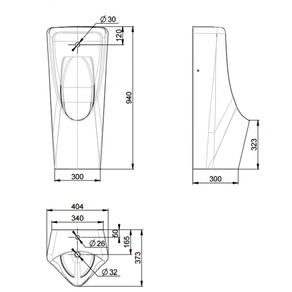 Bản vẽ kỹ thuật Bồn tiểu nam American Standard WP-6605 treo tường