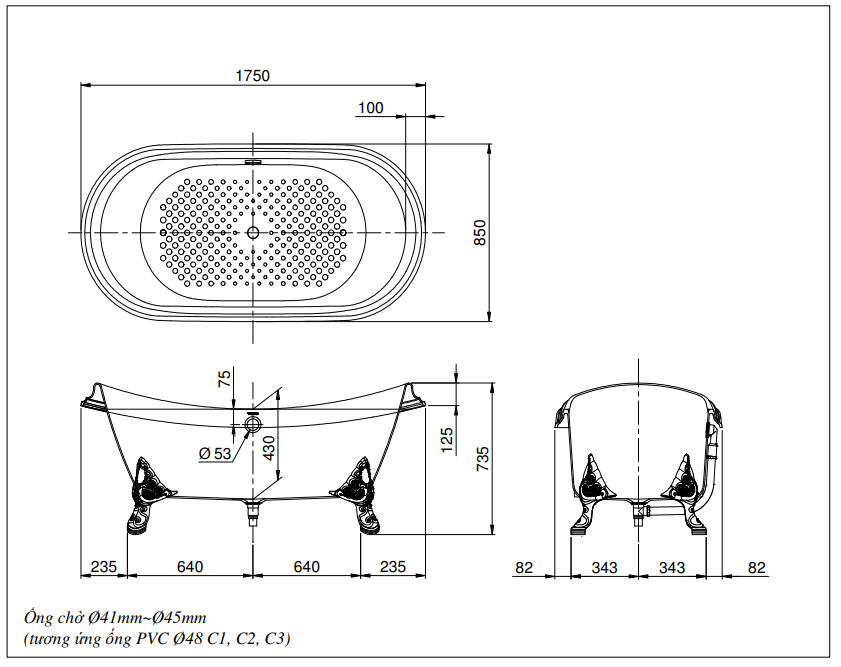 Bản vẽ Bồn tắm lập thể TOTO FBY1756PTNE dài 1m75