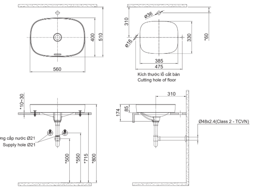 Lavabo chậu rửa mặt Inax AL-642V đặt bàn (AL642V)