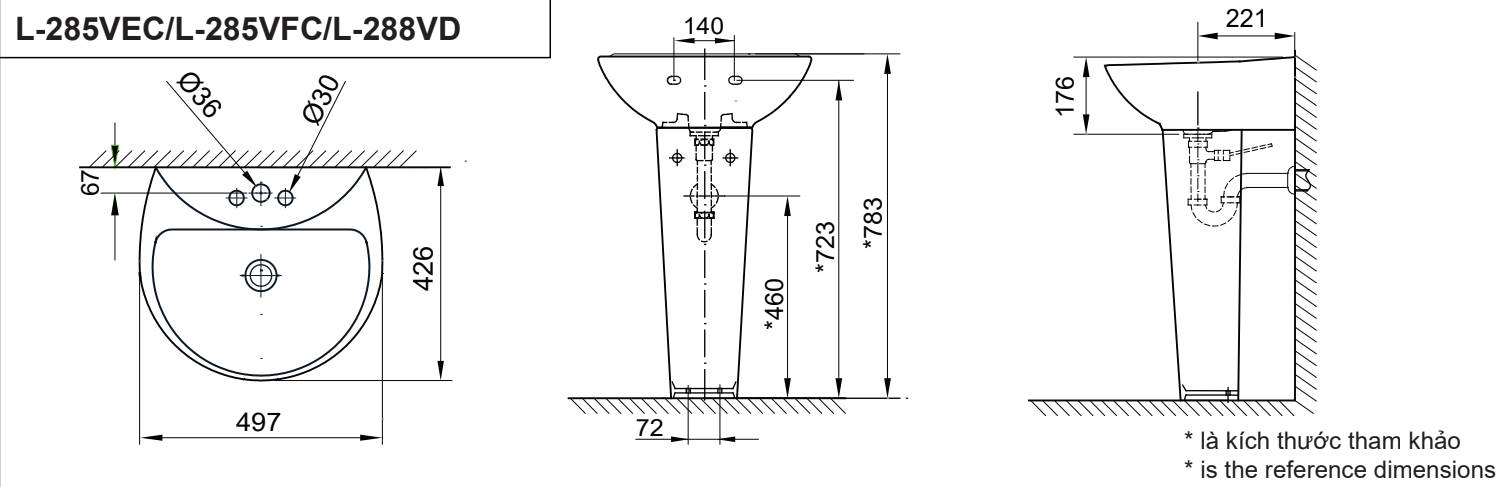 Lavabo chậu rửa mặt Inax L-285V treo tường (L285V)