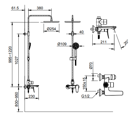 Cây sen tắm đứng nóng lạnh Inax BFV-515S (BFV515S)