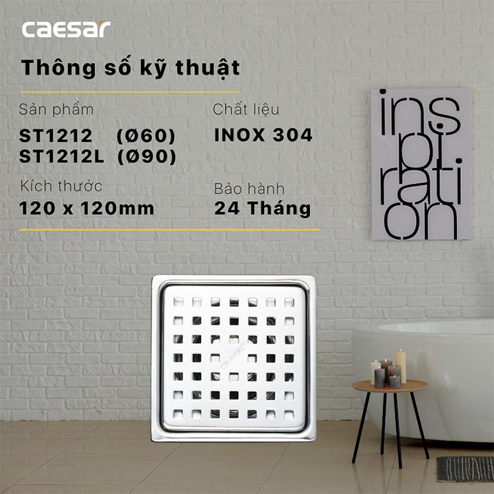 Phễu thoát sàn Caesar ST1212 (thoát Φ 60)