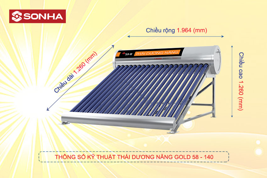 Máy nước nóng năng lượng mặt trời Sơn Hà 120 GOLD Inox 304
