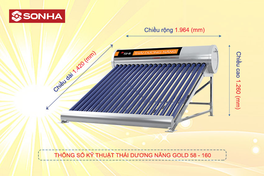 Máy nước nóng năng lượng mặt trời Sơn Hà 160 GOLD Inox 304
