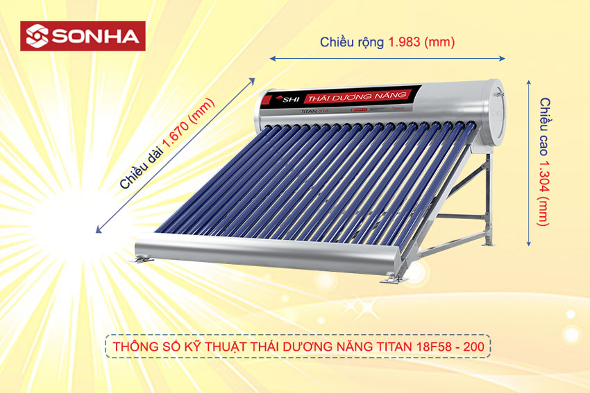 Máy nước nóng năng lượng mặt trời Sơn Hà 200 TITAN Inox 316