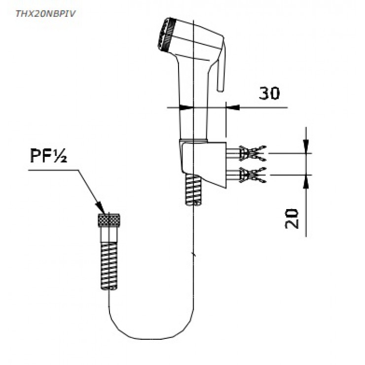 Bản vẽ kỹ thuật Vòi xịt vệ sinh TOTO THX20NBPIV