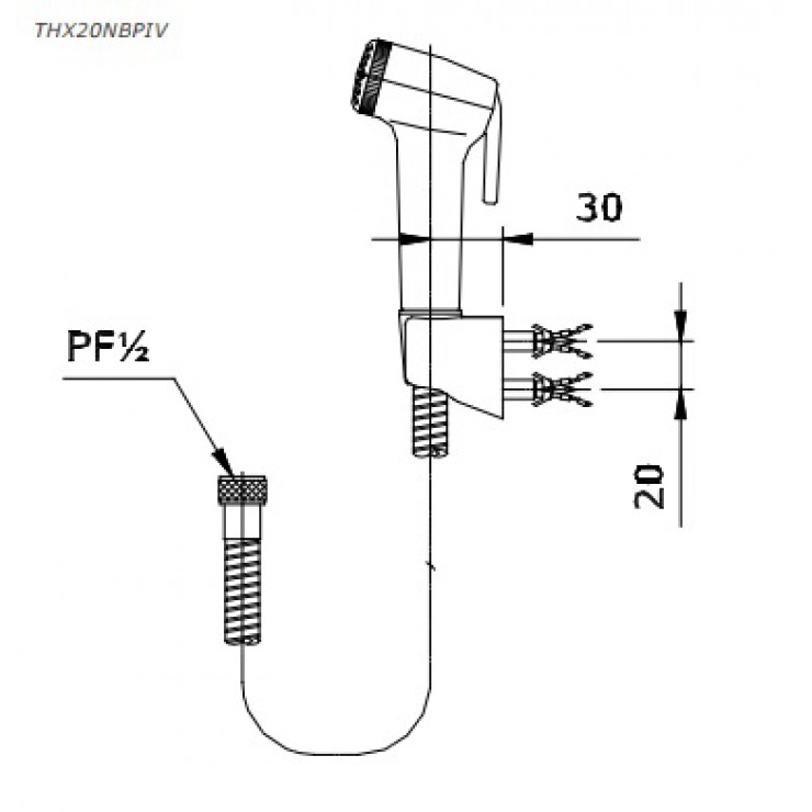 Bản vẽ kỹ thuật Vòi xịt vệ sinh Toto THX20NBPIV